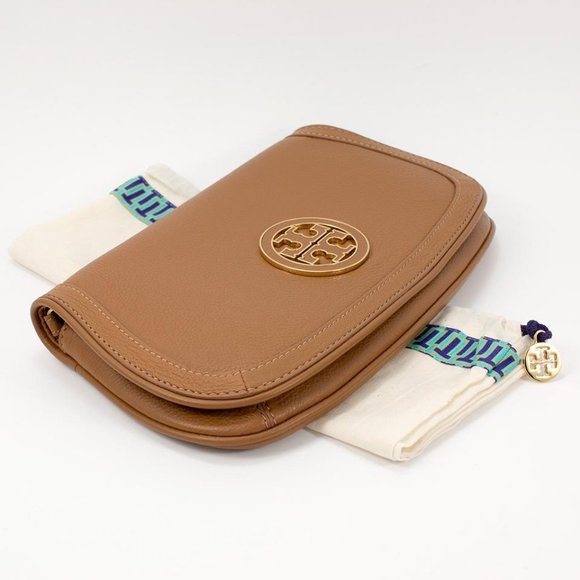 Tory Burch Amanda Logo Clutch Bag Royal Tan - Picture 5 of 6